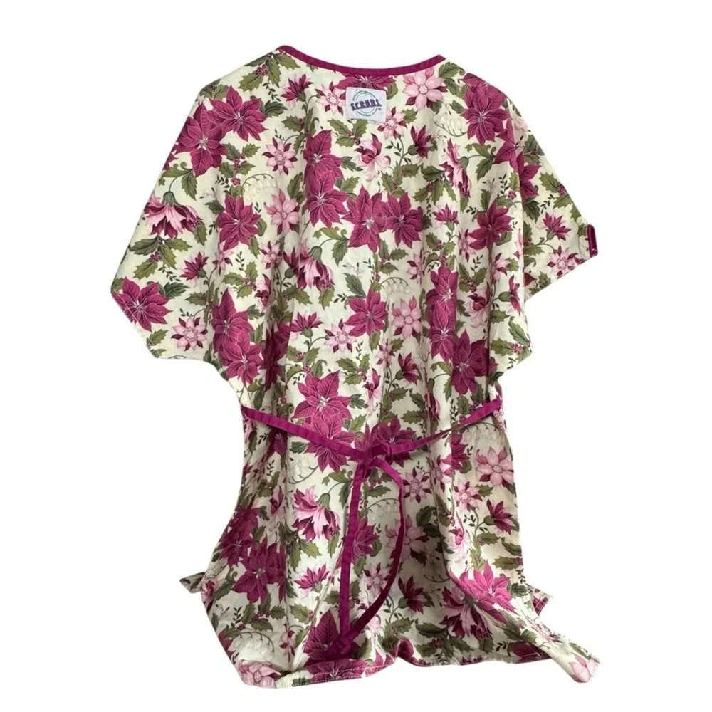 NWT SCRUBS Holiday Poinsettia Scrub Top - Picture 3 of 8